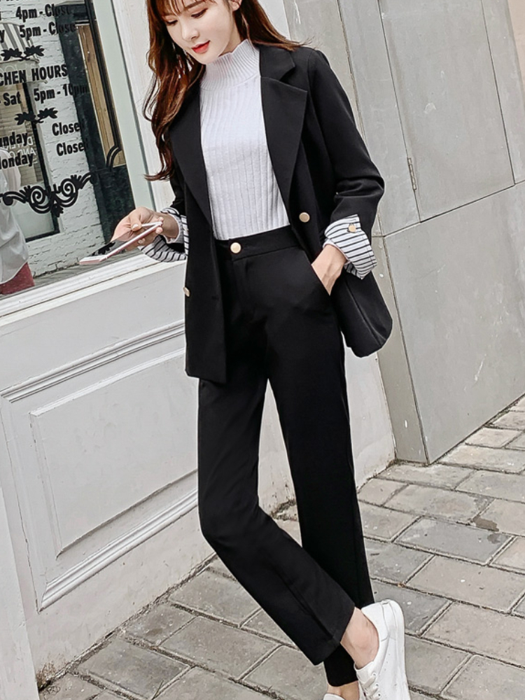 Women's Suits Blazers Women's Spring Elegant Trousers Suit Ladies Casual Business Blazer Pantsuit 2 Pieces Set Female Fashion Korean Clothes