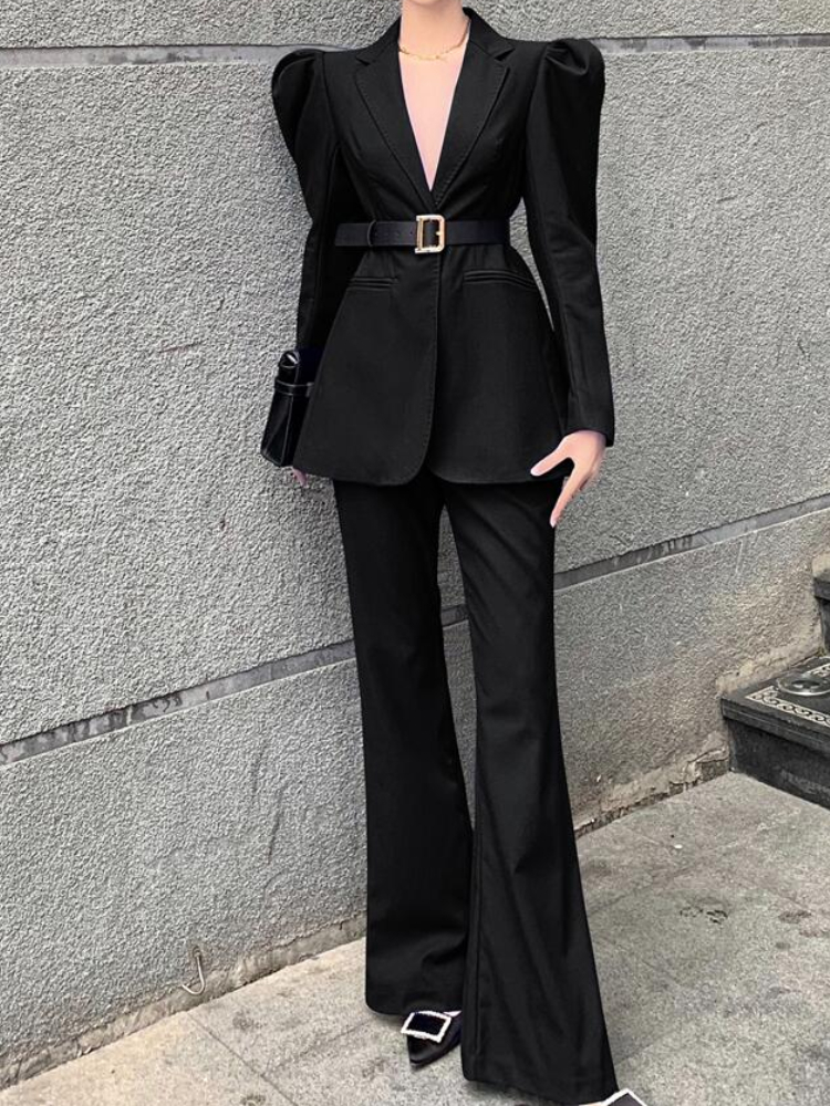 Women's Suits Blazers Loose Women Business Trousers Set Elegant Casual Blazer Jackets Flare Pantsuits Autumn Ladies Workwear Clothes Two Pieces 2