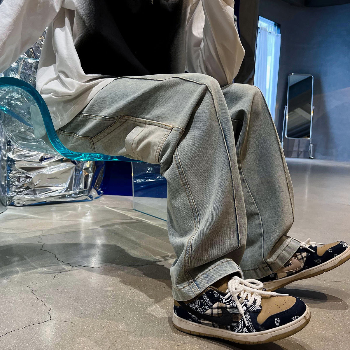 Men's Jeans Vintage Straight Baggy Jeans Men Streetwear Patch Pocket High Street Wide Leg Jeans Pants Homme Hip Hop Harem Denim Trousers 221008