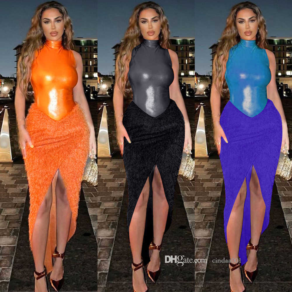 Women Slim Plush Split Skirt Set 2022 Autumn New Sexy Sleeveless Stand Collar Dress Outfits, Orange
Women Slim Plush Split Skirt Set 2022 Autumn New Sexy Sleeveless Stand Collar Dress Outfits, Orange