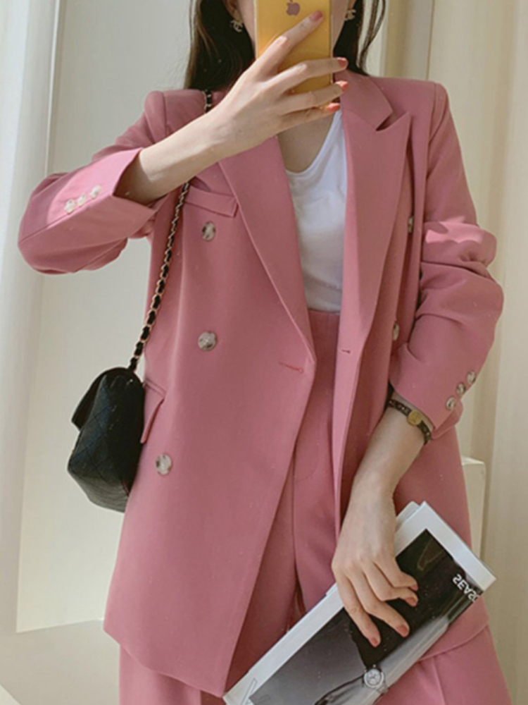 Women's Suits Blazers Spring Casual Elegant Women Blazer Pantsuit Long Sleeve JacketHigh Waist Pants 2 Piece Set Female Fashion Korean Trousers S