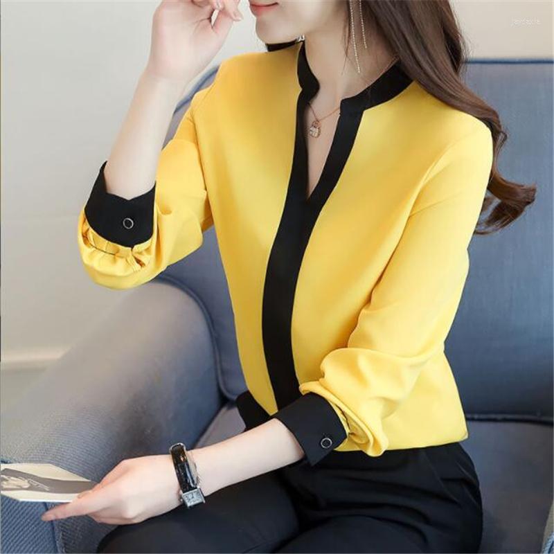 Women' Blouses Office Lady V-Neck Chiffon Shirt Women Blouse Pullover Color Matching Long Sleeve Spring Women' Clothing Basic Female, White
Women' Blouses Office Lady V-Neck Chiffon Shirt Women Blouse Pullover Color Matching Long Sleeve Spring Women' Clothing Basic Female, White