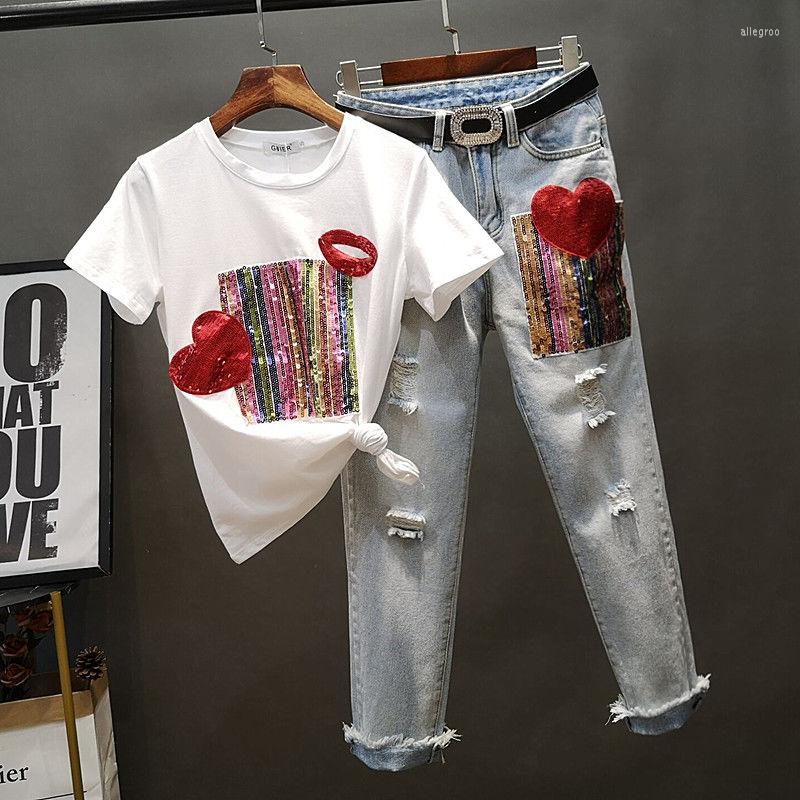 Women's Two Piece Pants Women's 2022 Summer Love Sequin Fashion Short Sleeve T-Shirt Women High Waist Denim Cropped, Two-piece suit
Women's Two Piece Pants Women's 2022 Summer Love Sequin Fashion Short Sleeve T-Shirt Women High Waist Denim Cropped, Two-piece suit