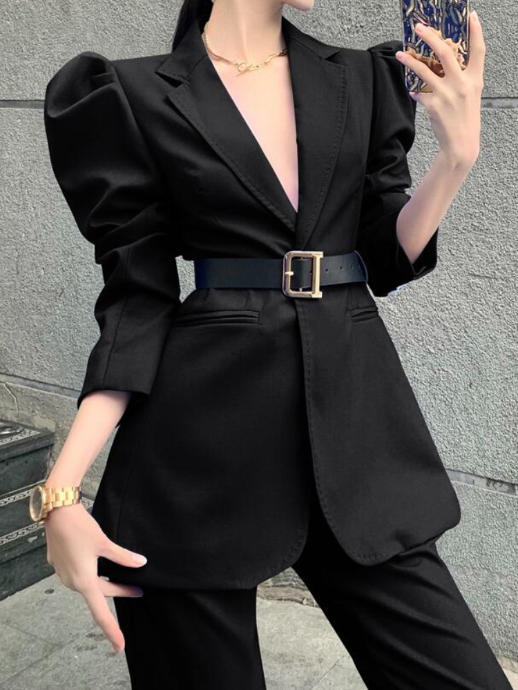 Women's Suits Blazers Loose Women Business Trousers Set Elegant Casual Blazer Jackets Flare Pantsuits Autumn Ladies Workwear Clothes Two Pieces 2