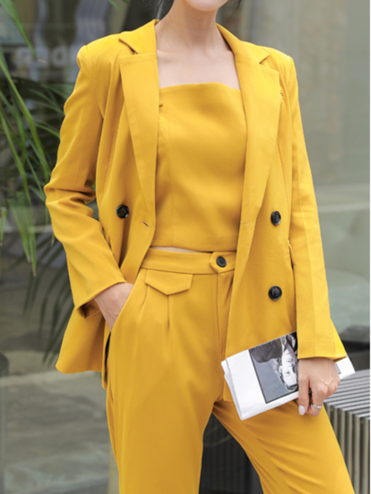 Women's Suits Blazers Women Solid Color Suit Work ThreePiece Set Lapel Buttons Blazer Pencil Pants Office Lady Outfits Spring Autumn Pantsuit 221