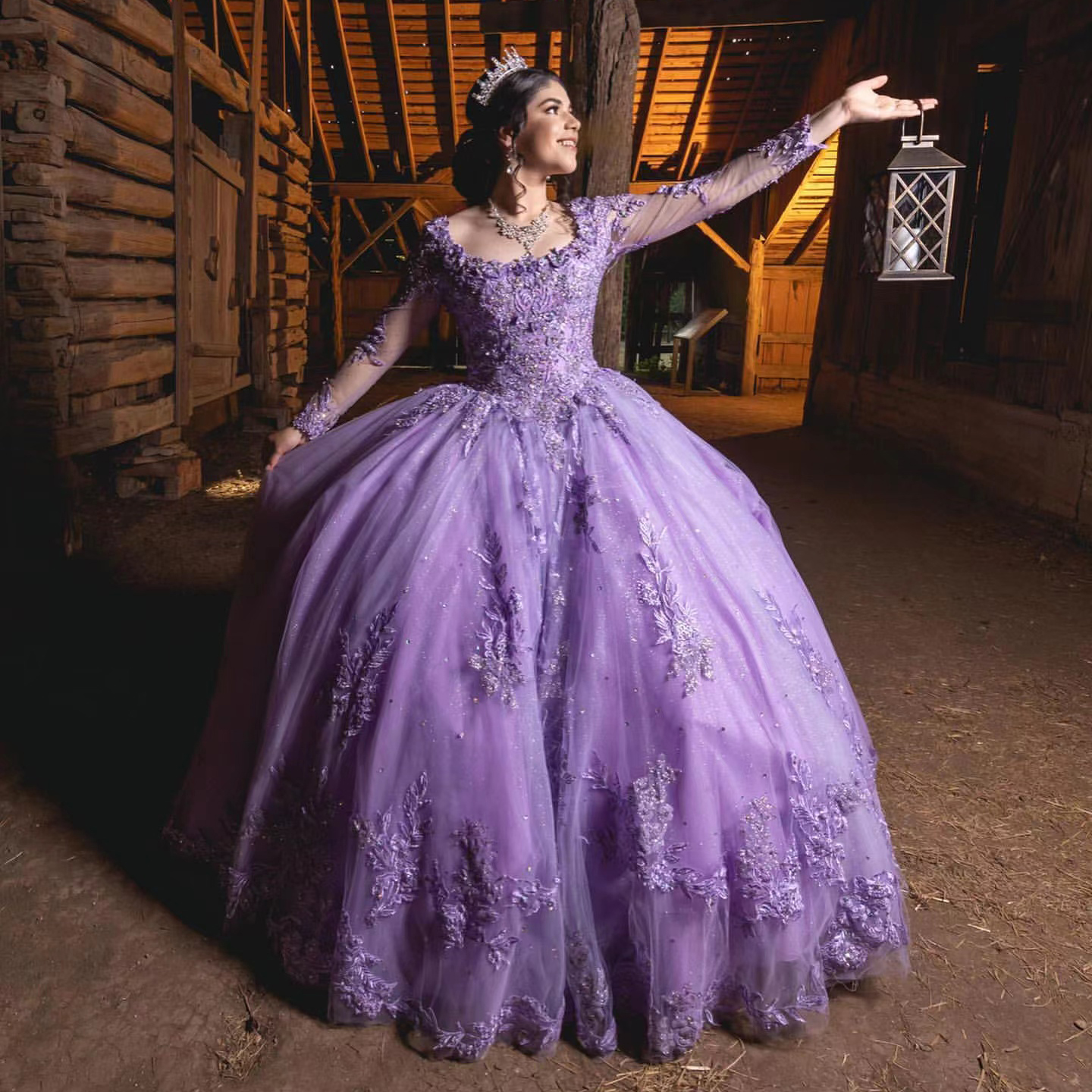 Purple Quinceanera Dresses For Sweet 16 Dress Ball Gowns Beads Appliques Long Sleeve Graduation Prom Gown Vestidos De 15 Anos