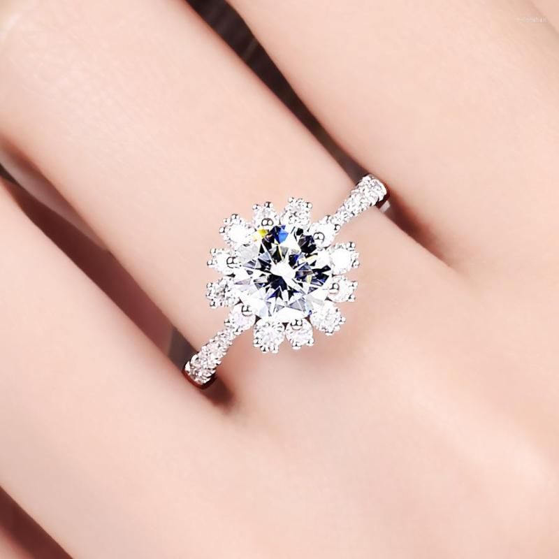 Wedding Rings Adjustable D Color Moissanite Sun Flower Ring
