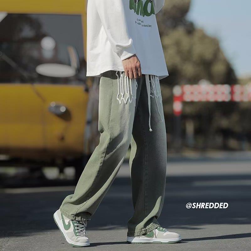Men's Jeans Gradient Green Brown Stretch Hip Hop Jeans Men Vintage High Street Letter Handsome Street Dance Pants Loose Denim Jeans M5XL 221008