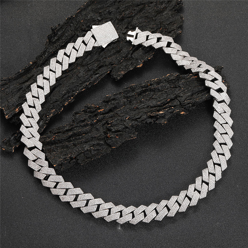 necklace moissanite chain 19mm Wide Iced Out Chains Stone Gold Plated Miami Cuban Link Chain Necklace Bracelet Mens Hip hop Jewelry gift