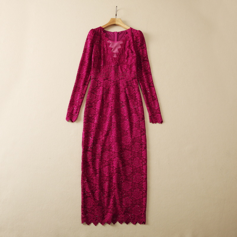2022 Autumn Round Neck Lace Glitter Pencil Dress Green / Pink Panelled Sheer Tulle Long Sleeve Mid-Calf Midi Casual Dresses S2O080116, Dark pink
2022 Autumn Round Neck Lace Glitter Pencil Dress Green / Pink Panelled Sheer Tulle Long Sleeve Mid-Calf Midi Casual Dresses S2O080116, Dark pink