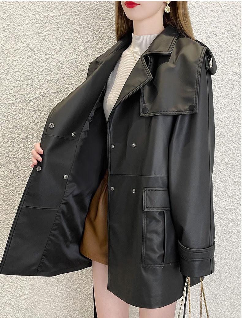 Women' Leather Women' Autumn 2022 Lace-up Waist Slimming Mid-length Navy Collar Jacket, Black
Women' Leather Women' Autumn 2022 Lace-up Waist Slimming Mid-length Navy Collar Jacket, Black