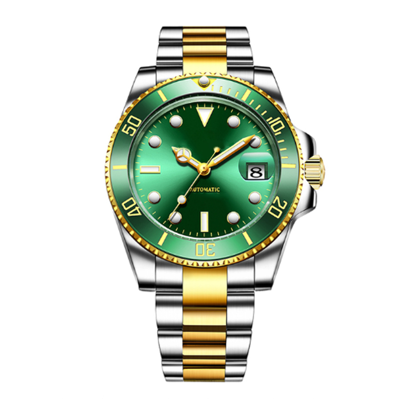 Men's Mechanical Automatic Watch Full of Steel Green Dial Ceramic Bezel Sapphire Crystal Luminous Wristwatches