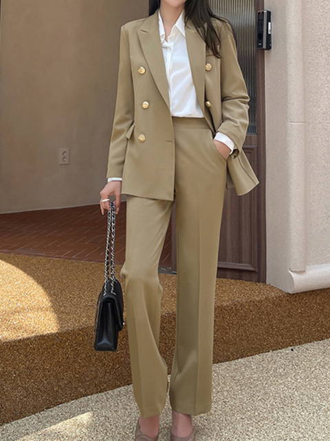 Women's Suits Blazers Casual Women Two Pieces Blazer Set Elegant Loose Formal Jackets Pencil Pantsuits Autumn Business Vintage Trousers Suit Outf