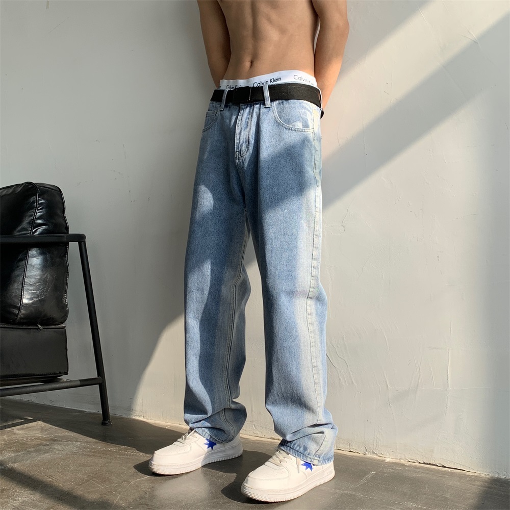 Men's Jeans Men's Spring Summer Fashion Jeans High Street Trend Straight Loose Wideleg Pants Men's BlackBlue Denim Trousers 221008