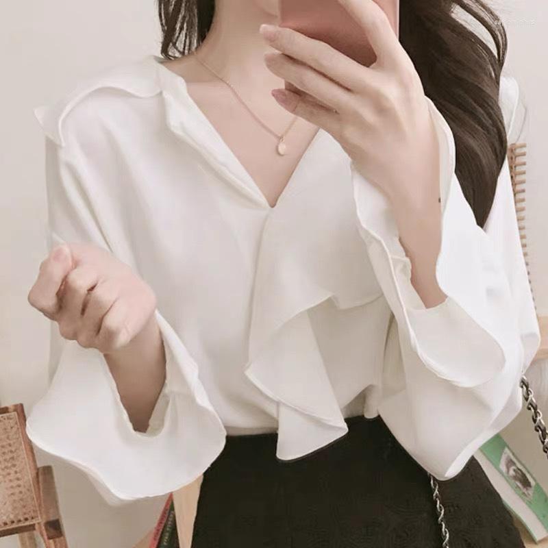 Women' Blouses Korean Style Chic Blusas Mujer Oversize White Ruffled Chiffon Blouse Flare Long Sleeve Spring Temperament Wild Elegant Tops
Women' Blouses Korean Style Chic Blusas Mujer Oversize White Ruffled Chiffon Blouse Flare Long Sleeve Spring Temperament Wild Elegant Tops