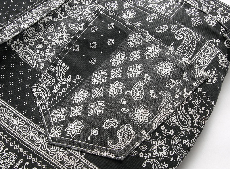 Men's Jeans Original Cashew Handkerchief Pattern Printed Jeans Men Fashion 3D Digital Painted Stretch Denim Jeans Slim Straight Black Pants 22100