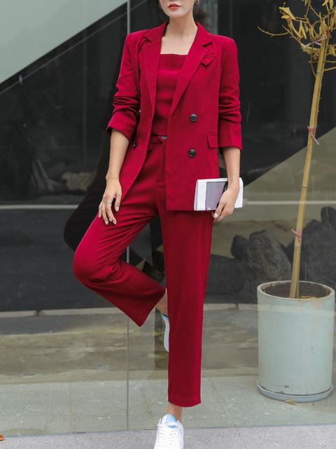 Women's Suits Blazers Women Solid Color Suit Work ThreePiece Set Lapel Buttons Blazer Pencil Pants Office Lady Outfits Spring Autumn Pantsuit 221