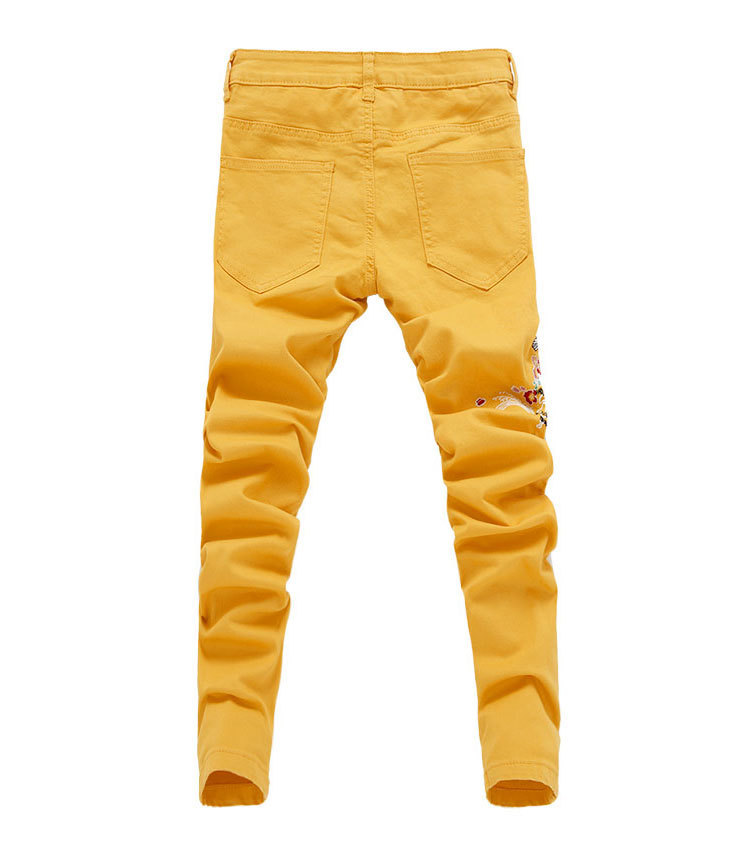 Men's Jeans Fashion Streetwear Mens Jeans Slim Fit Pink Yellow Green Color Elastic Punk Pants Hip Hop Jeans Embroidery Denim Trousers Men 221008