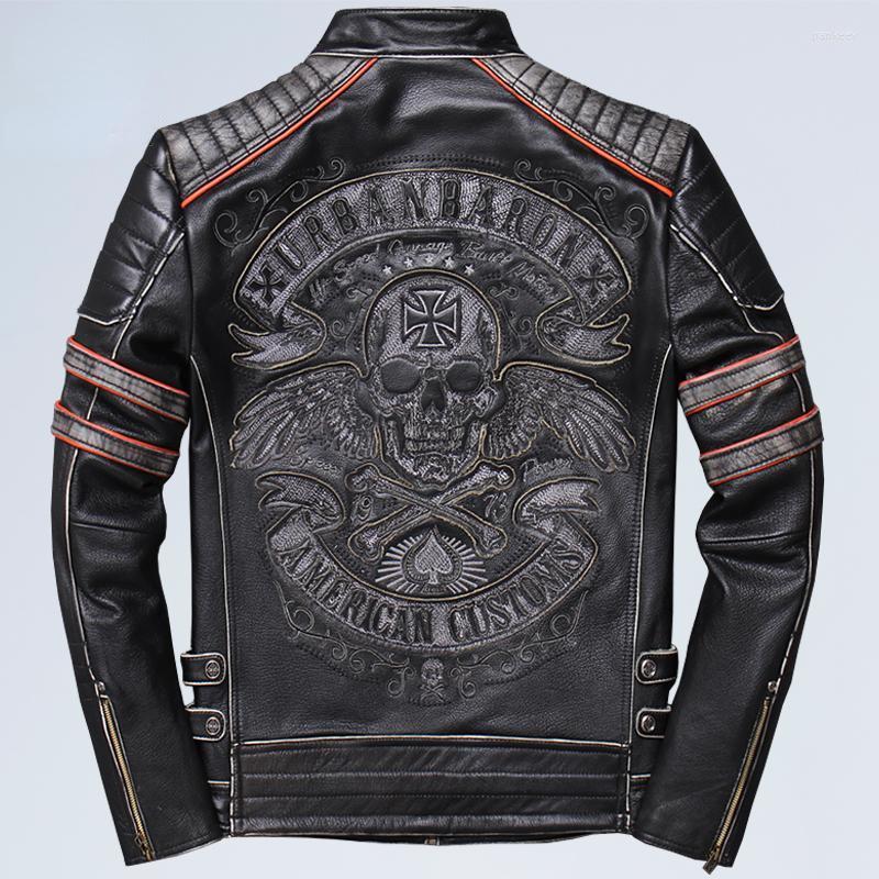 Men's Leather Spring Winter Genuine Jackets Men Coats Real Cow Stand Collar Embroidered Skull Slim Punk High Quality, Black 1
Men's Leather Spring Winter Genuine Jackets Men Coats Real Cow Stand Collar Embroidered Skull Slim Punk High Quality, Black 1