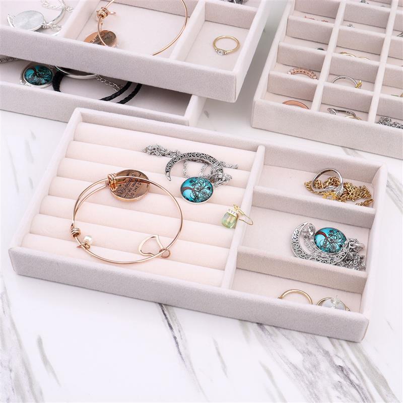 Storage Boxes Bins Velvet Jewelry Tray DIY Handicraft Accessoriess Torage Ring Earring Necklace Finished Product Display Box Grey Beige Organizer 2210