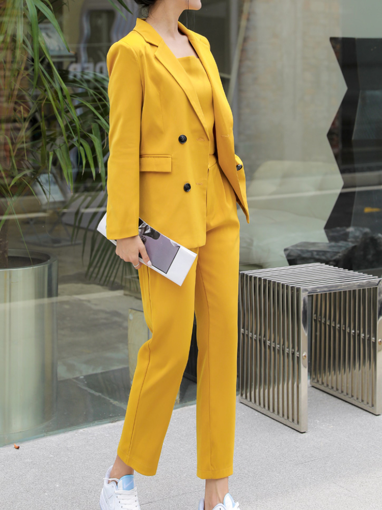 Women's Suits Blazers Women Solid Color Suit Work ThreePiece Set Lapel Buttons Blazer Pencil Pants Office Lady Outfits Spring Autumn Pantsuit 221