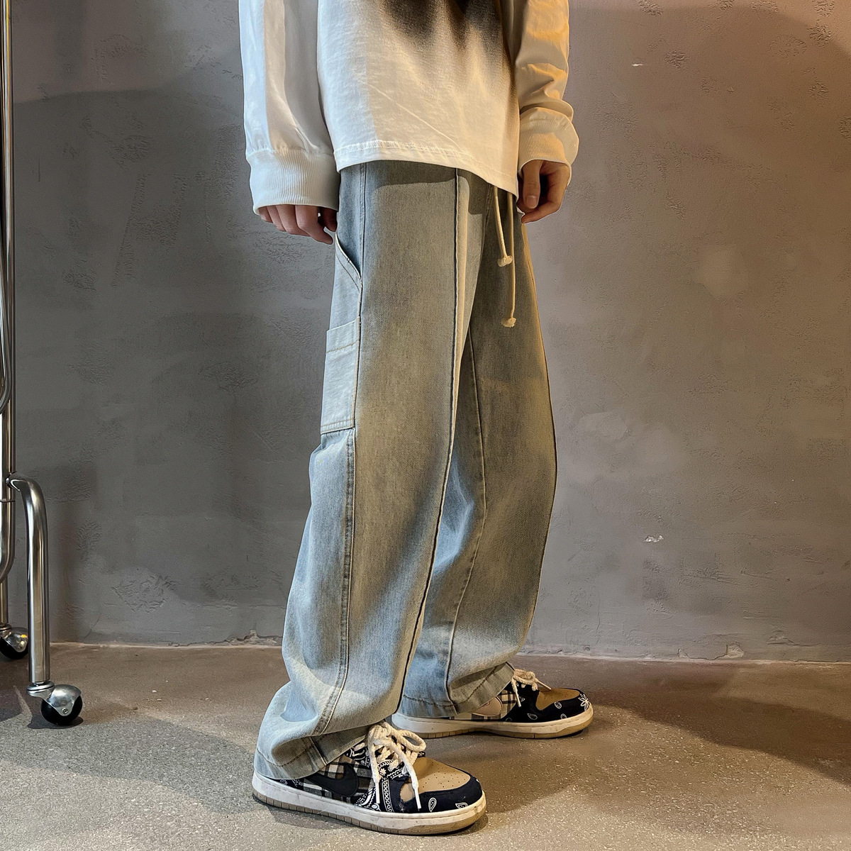Men's Jeans Vintage Straight Baggy Jeans Men Streetwear Patch Pocket High Street Wide Leg Jeans Pants Homme Hip Hop Harem Denim Trousers 221008