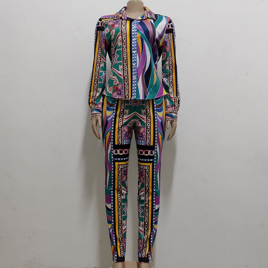 Women Designers Clothes Fashion Print Two Piece Pants Casual Shirt and Legging 2Pcs Sets Long Sleeve Outfits