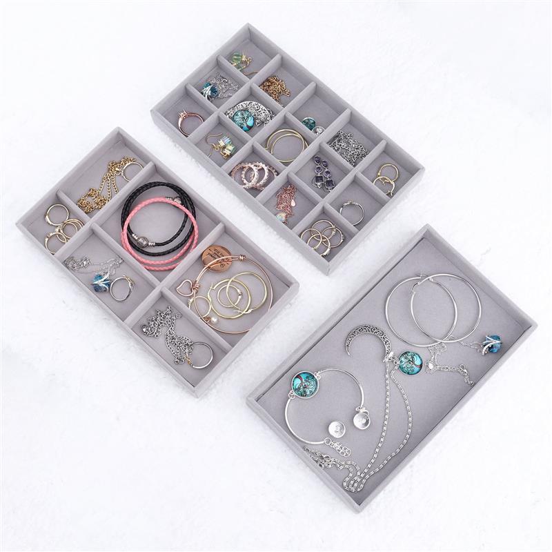 Storage Boxes Bins Velvet Jewelry Tray DIY Handicraft Accessoriess Torage Ring Earring Necklace Finished Product Display Box Grey Beige Organizer 2210