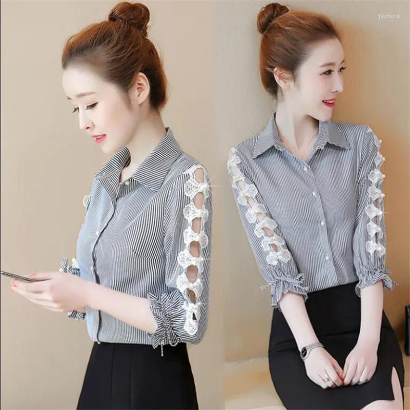 Women' Blouses Ladies Hollow Chiffon Shirts Purfle Bow Lapel Work Tops Striped Button Elegant Femme Blusas Office Lady Casual, Blue
Women' Blouses Ladies Hollow Chiffon Shirts Purfle Bow Lapel Work Tops Striped Button Elegant Femme Blusas Office Lady Casual, Blue