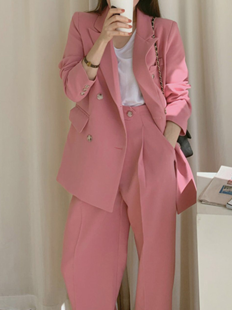 Women's Suits Blazers Spring Casual Elegant Women Blazer Pantsuit Long Sleeve JacketHigh Waist Pants 2 Piece Set Female Fashion Korean Trousers S