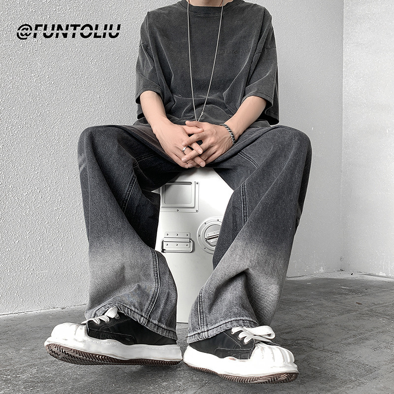 Men's Jeans Fashion Gradient Vintage Men Baggy Jeans Widelegged Pants High Street Hip Hop Casual Loose Denim Jeans Pantalon 221008