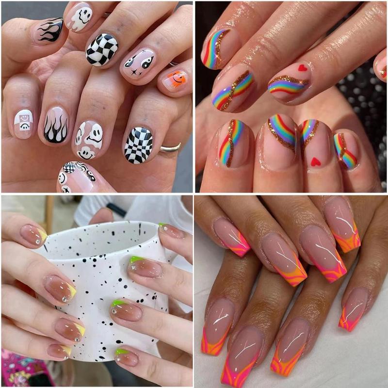 False Nails 24Pcs Fake Short Round Rainbow Golden Glitter Lines Design Nail Tips Fashion Girl ABS Press On Manicure Tools, Chqx04
False Nails 24Pcs Fake Short Round Rainbow Golden Glitter Lines Design Nail Tips Fashion Girl ABS Press On Manicure Tools, Chqx04