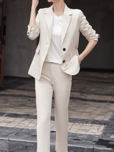 Women's Suits Blazers Women's Spring Elegant Blazer Trousers Pantsuit Casual Jackets Pencil Pants 2 Pieces Set Female Fashion Korean Busines