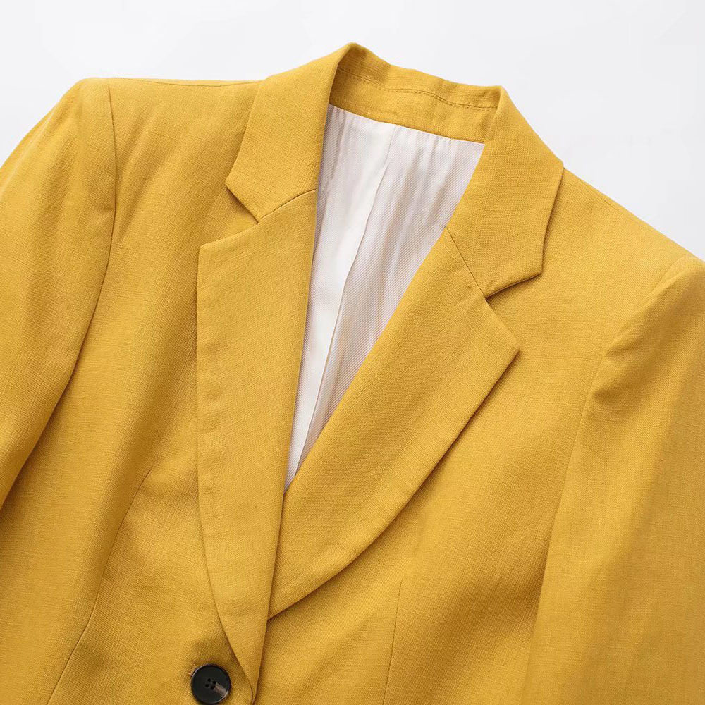 Women's Suits Blazers Women's Chic Fashion Patch Pocket Decorative Linen Blazer Casual Vintage Female Jacket High Waist Pants Set Mujer 2210