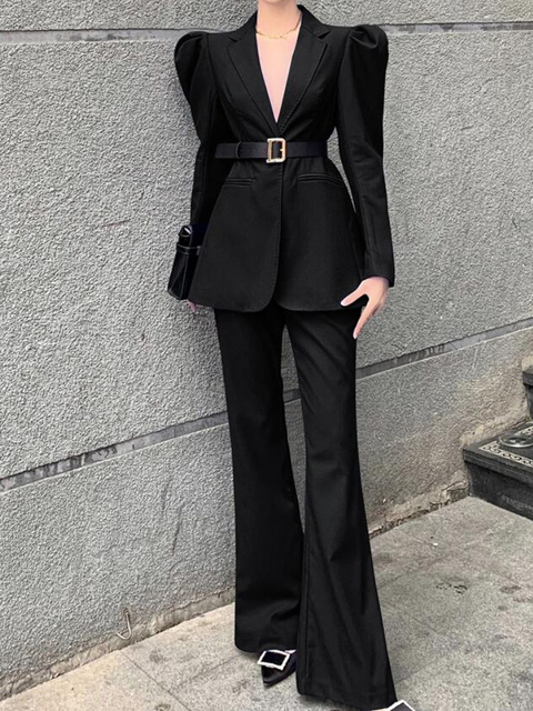 Women's Suits Blazers Loose Women Business Trousers Set Elegant Casual Blazer Jackets Flare Pantsuits Autumn Ladies Workwear Clothes Two Pieces 2