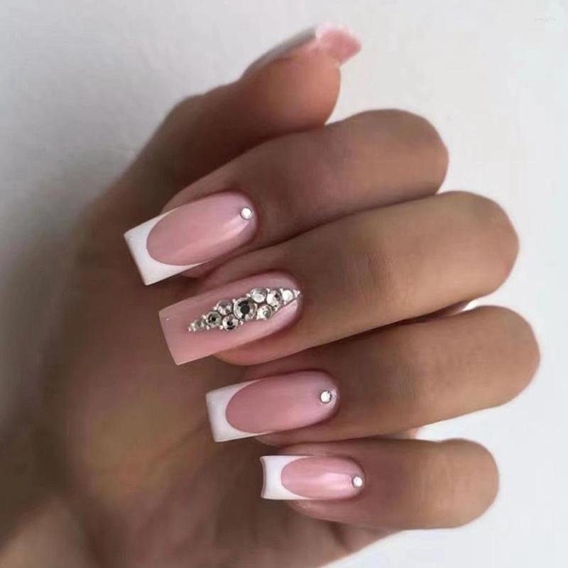 False Nails 24pcs/Box Simple Square Head Wearable With Diamond White French Edge Fake Full Cover Nail Tips Press On, Only 1sheet nails
False Nails 24pcs/Box Simple Square Head Wearable With Diamond White French Edge Fake Full Cover Nail Tips Press On, Only 1sheet nails