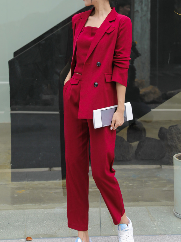 Women's Suits Blazers Women Solid Color Suit Work ThreePiece Set Lapel Buttons Blazer Pencil Pants Office Lady Outfits Spring Autumn Pantsuit 221