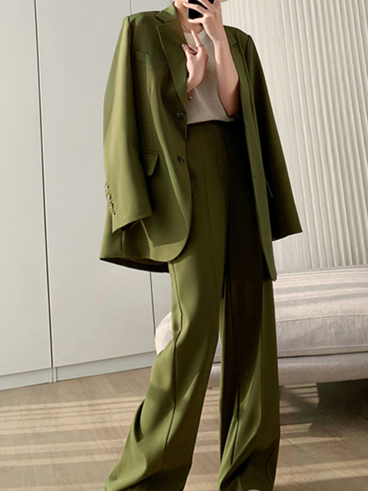 Women's Suits Blazers Women Elegant Casual Trousers Suit Ladies Slim Vintage Loose Business Pantsuit Femme Fashion Formal Clothes Two Pieces Set 