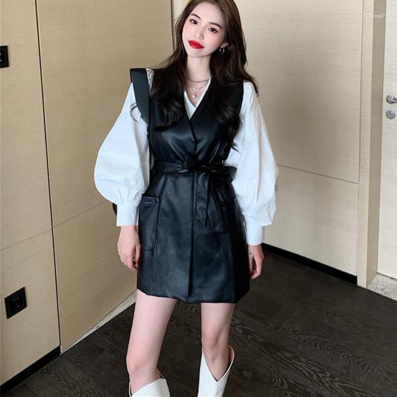 Women's Vests Women Long PU Leather Autumn Belt Causal Loose Sleeveless Jacket Girl Waistcoat, Black vest and shirt
Women's Vests Women Long PU Leather Autumn Belt Causal Loose Sleeveless Jacket Girl Waistcoat, Black vest and shirt