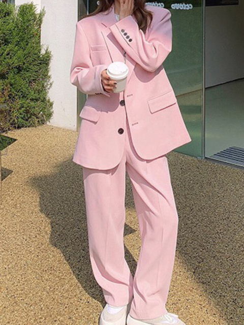 Women's Suits Blazers Autumn Casual Plus Size Women Business Trousers Suit Loose Vintage Elegant White Blazer Pantsuit Femme Fashion Clothes Two 