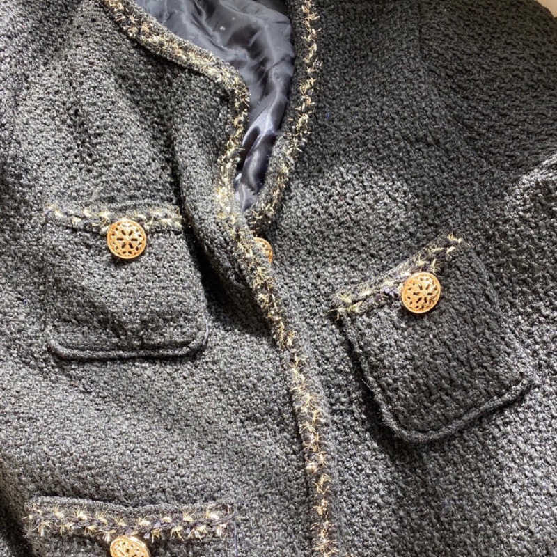 Women's Jackets Korean Female Black Tweed Jacket Coat Women Outerwear Coats Channel Style Suit Cropped Stripeed Kawaii Vintage Fashion Suit T2210