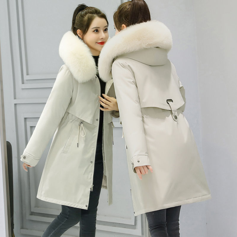 Womens Down Parkas Fashion Velvet Liner Winter Jacket Women Big Fur Belt Hooded Female Coat Slim Warm Outwear 221008
