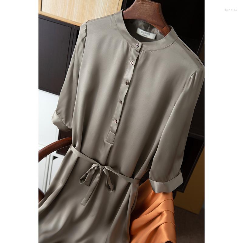 Women's Down LBAGA 2022 SS WOMENS LOOSE REGULAR FIT KNITTING SILK FRENCH Dresses