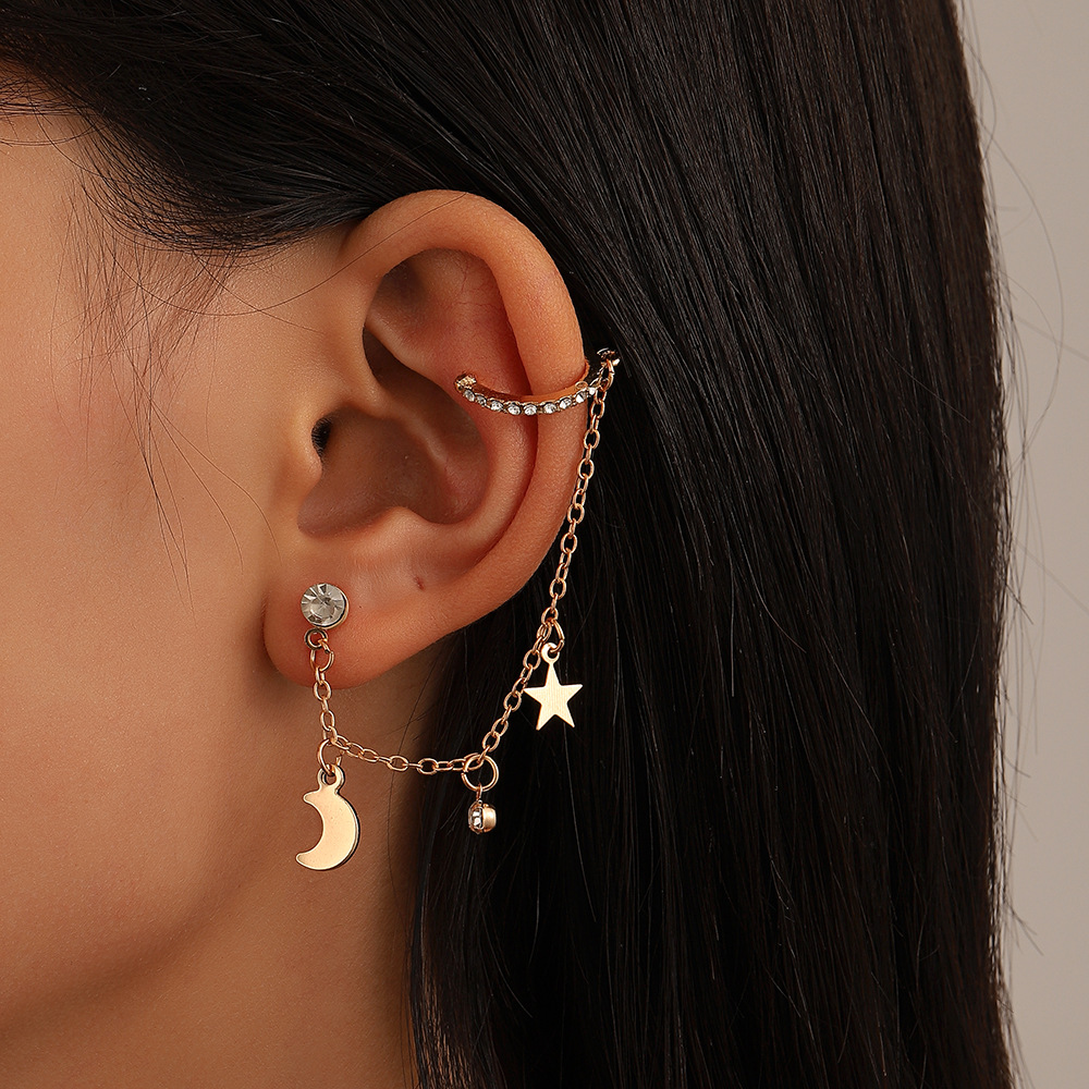 S3250 Fashion Jewelry Single Piece Ear Clip Moon Star Stud Earring Tassel Chain Geometric Earrings Ear Cuff
S3250 Fashion Jewelry Single Piece Ear Clip Moon Star Stud Earring Tassel Chain Geometric Earrings Ear Cuff