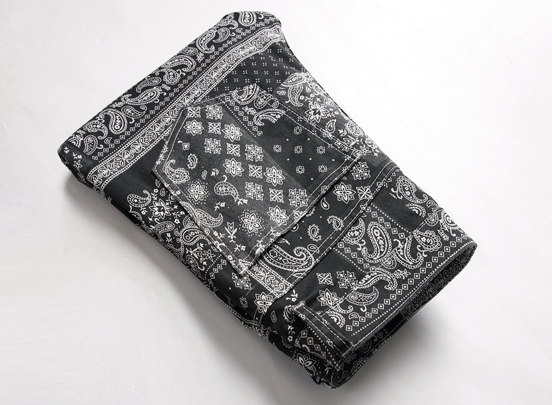 Men's Jeans Original Cashew Handkerchief Pattern Printed Jeans Men Fashion 3D Digital Painted Stretch Denim Jeans Slim Straight Black Pants 22100