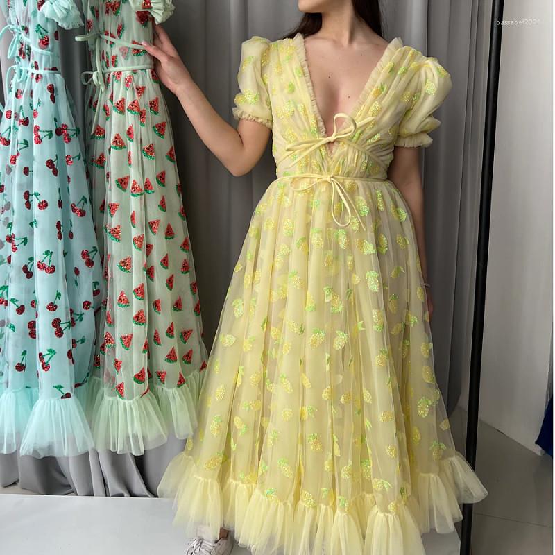 Casual Dresses Gaono Women Party Long Dress Short Sleeve V Neck Tie-up Front High Waist Fruit Sequins Ruffle Tulle Hem Princess
Casual Dresses Gaono Women Party Long Dress Short Sleeve V Neck Tie-up Front High Waist Fruit Sequins Ruffle Tulle Hem Princess