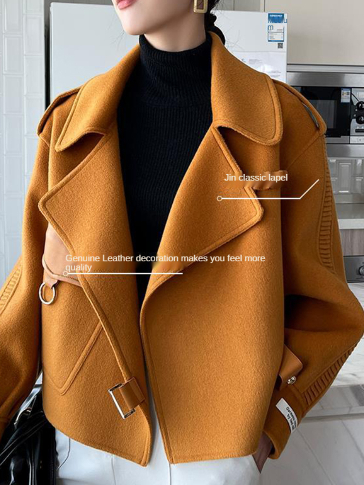 Women's Wool Blends Women's Autumn Coat Pockets Solid Loose Short Jackets Ladies Wool Blends High Street Spring Woolen Coats for Women 22101