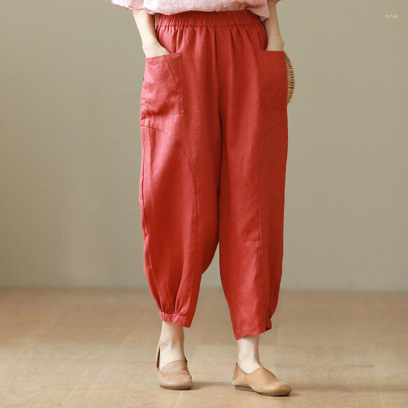 Women's Pants Polyester Cotton Nine-point Summer Literary Loose Casual Pockets Solid Color Elastic Waist Harem Ladies, Black
Women's Pants Polyester Cotton Nine-point Summer Literary Loose Casual Pockets Solid Color Elastic Waist Harem Ladies, Black