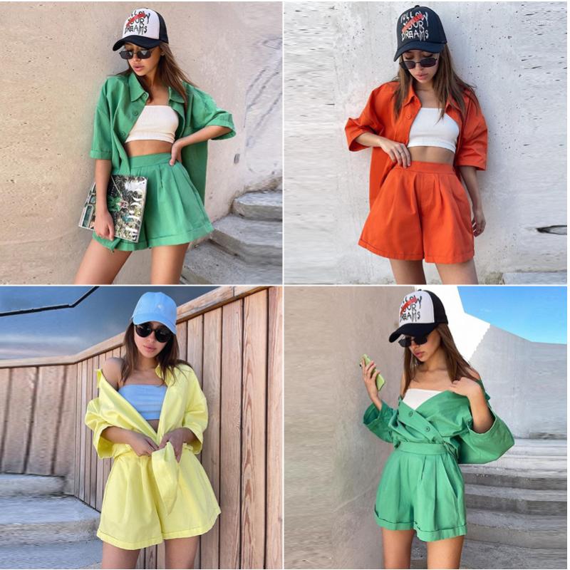 Women' Tracksuits Casual Women Shorts Set Tracksuit Loungewear Two Piece Outfits Oversized Long Shirt And High Waist Green
Women' Tracksuits Casual Women Shorts Set Tracksuit Loungewear Two Piece Outfits Oversized Long Shirt And High Waist Green
