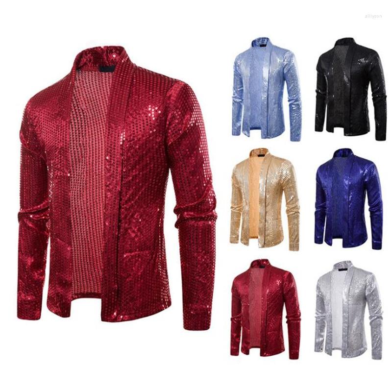 Men's Jackets Punk Men's Sequins Knitted Patch European And American Nightclub Style Fashion Buttonless Cardigan Long-sleeved Coat 
Men's Jackets Punk Men's Sequins Knitted Patch European And American Nightclub Style Fashion Buttonless Cardigan Long-sleeved Coat